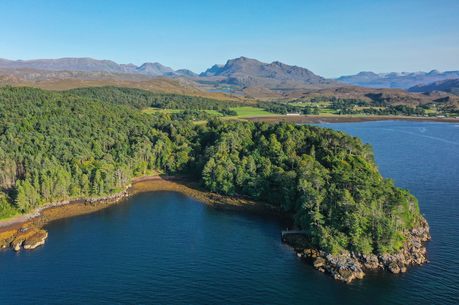Aerial view of Inverewe Garden peninsula
